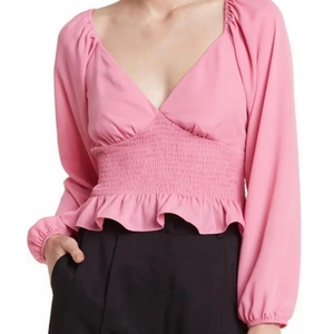 WAYF Pink‎ Smocked Raglan Blouse Medium